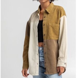 RSQ Shirt Womens Extra Small Corduroy Brown Tan Colorblock 100% Cotton Shacket